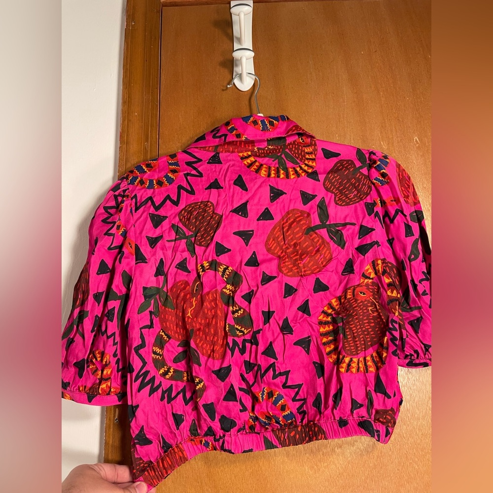 RARE🦄 FARM Rio x ANTHROPOLOGIE Pink💕Snakefruit🐍🍎Crop Top, S - Picture 9 of 16